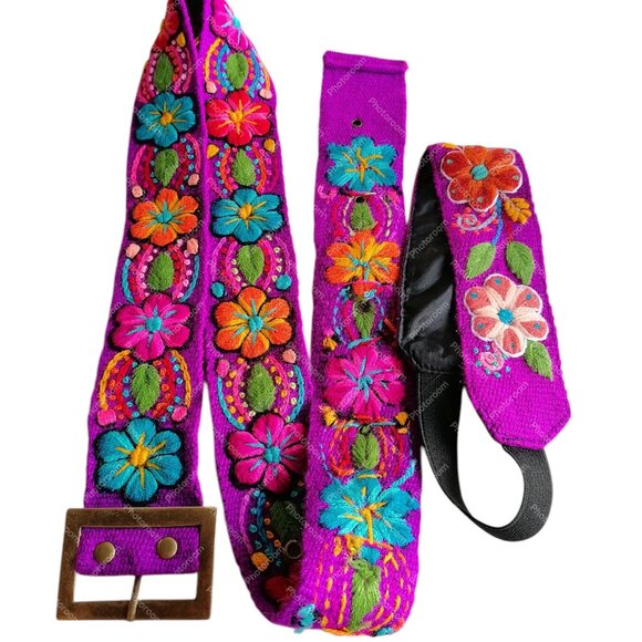 Multicolor Wool Woven Headband Belt Set Peruvian Crafts